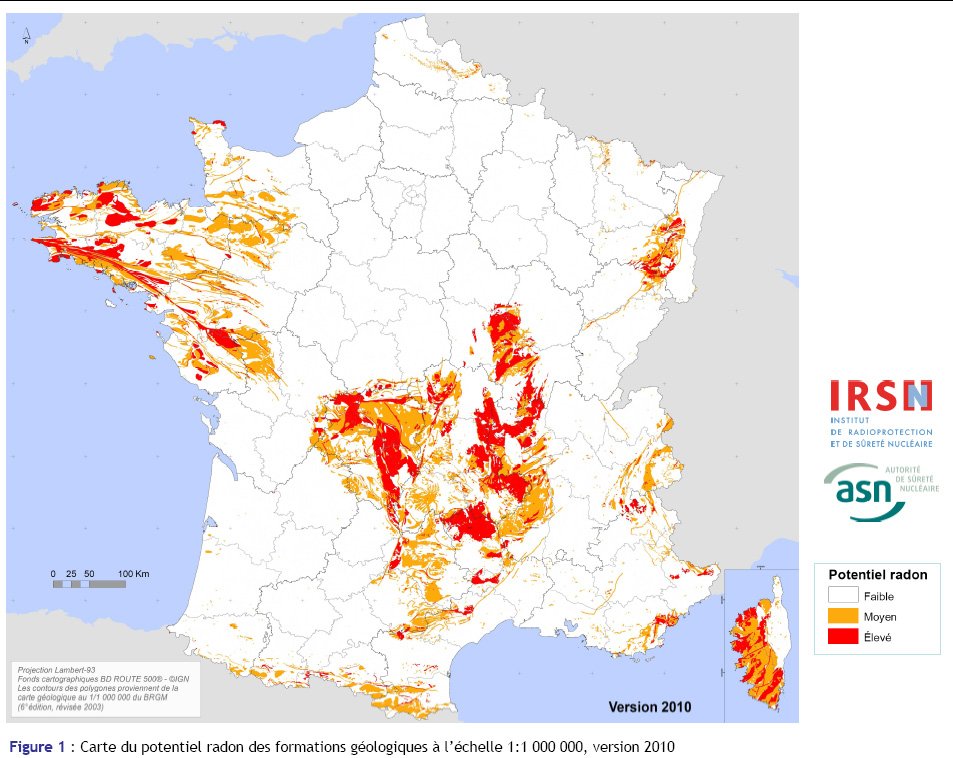 Carte du potentiel radon des formations géologiques, version 2010