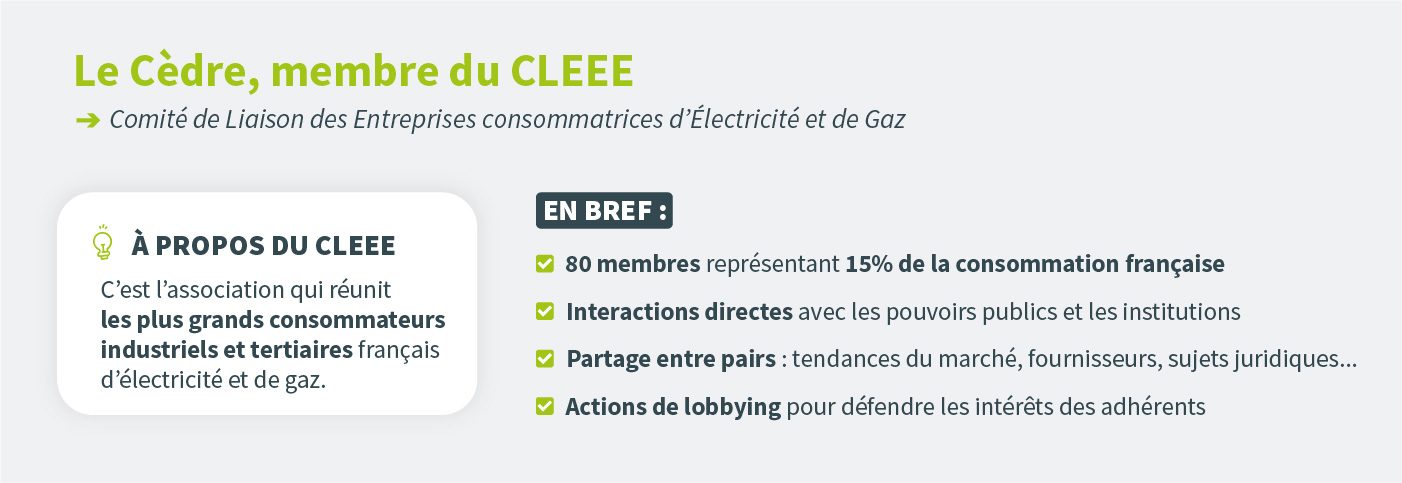 CLEEE, association qui réunit les plus grands consommateurs industriels et tertiaires français d'électricité et de gaz.
