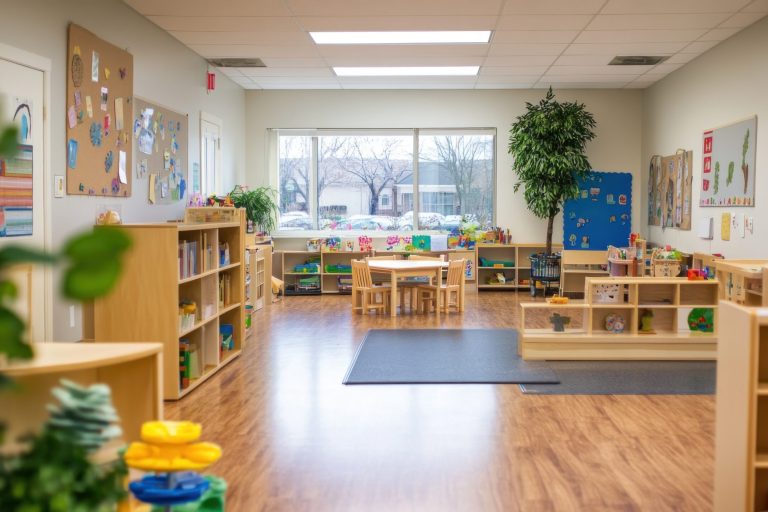 éclairage dans une salle de classe de marternelle.